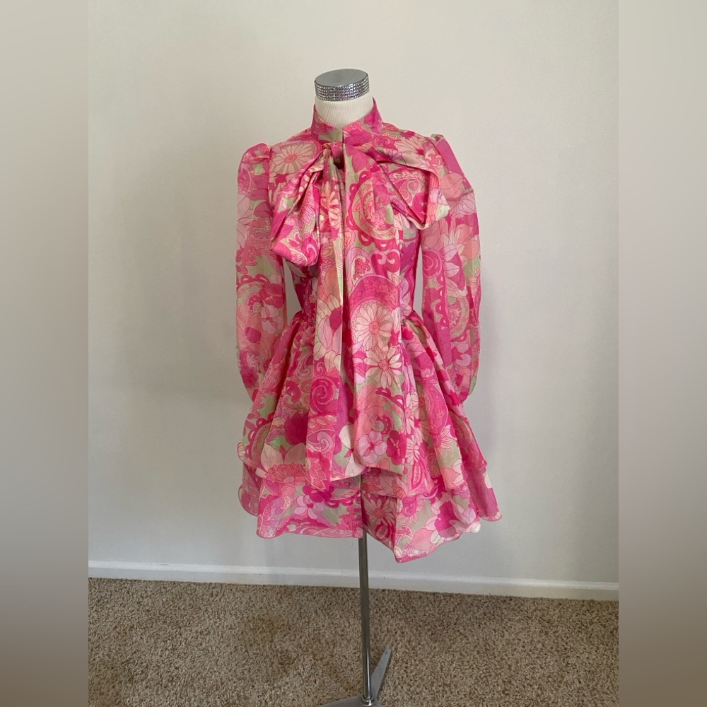 ASOS Pink Floral Tie-Neck Mini Dress